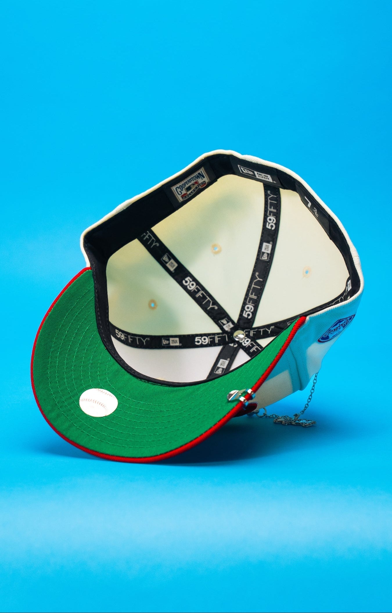 NEW ERA EXCLUSIVE 59FIFTY CHROME/RED PHILADELPHIA PHILLIES SCRIPT W/ "PHILLIES" LOGO SIDE PATCH
