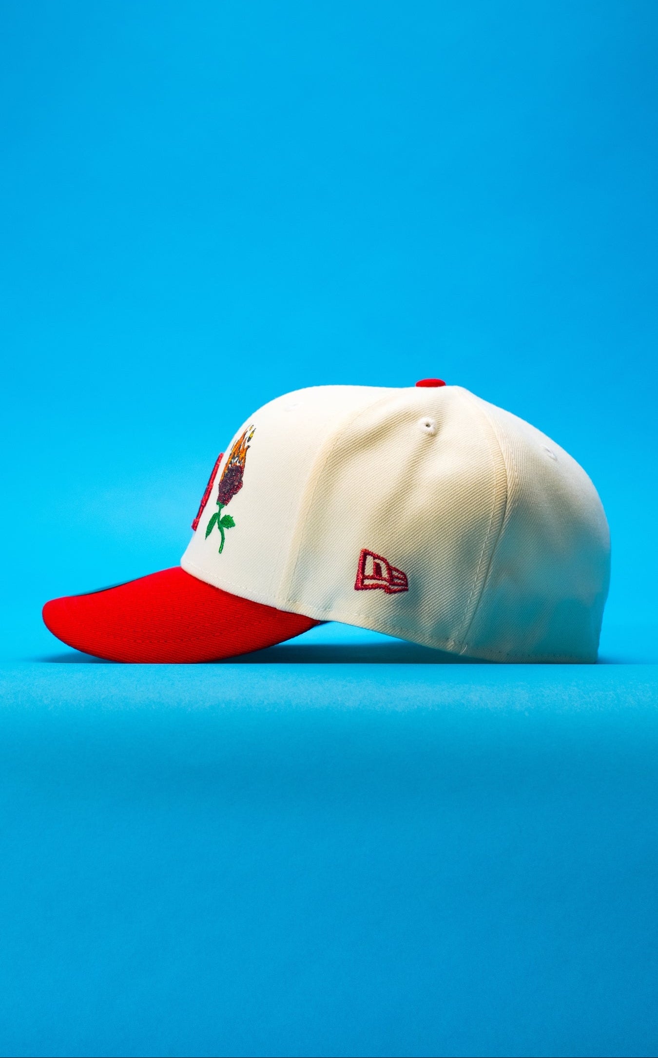 NEW ERA EXCLUSIVE 59FIFTY CHROME/RED LOS ANGELES DODGERS W/ BURNT ROSES + 1988 WORLD SERIES SIDE PATCH