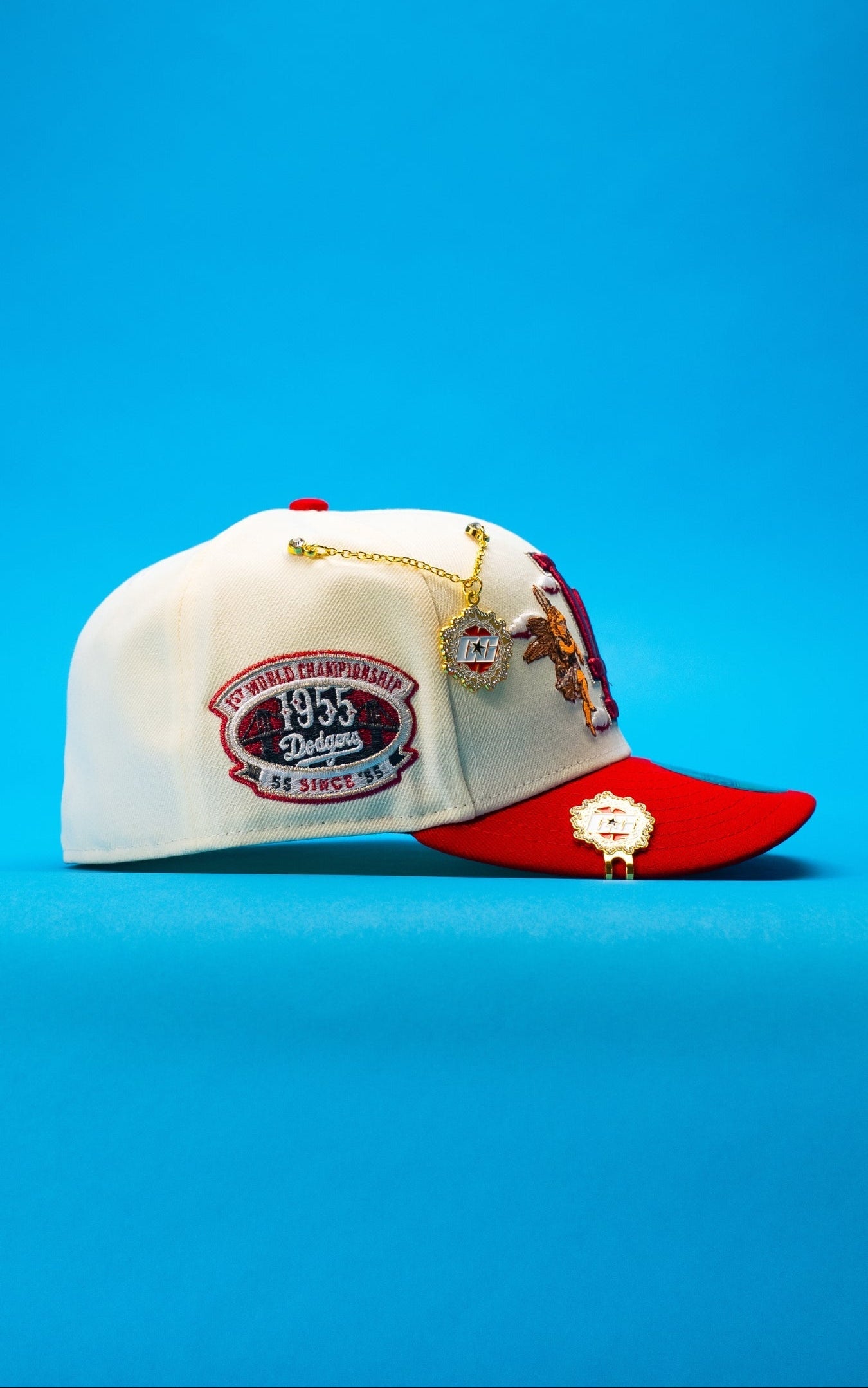 NEW ERA EXCLUSIVE 59FIFTY CHROME/RED LOS ANGELES DODGERS "CITY OF ANGELS" W/ 1ST WORLD CHAMPIONSHIP SIDE PATCH
