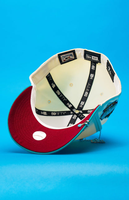 NEW ERA EXCLUSIVE 59FIFTY CHROME/TURQUOISE LOS ANGELES DODGERS W/ 100TH ANNIVERSARY SIDE PATCH