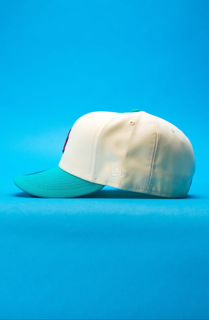 NEW ERA EXCLUSIVE 59FIFTY CHROME/TURQUOISE LOS ANGELES DODGERS W/ 100TH ANNIVERSARY SIDE PATCH