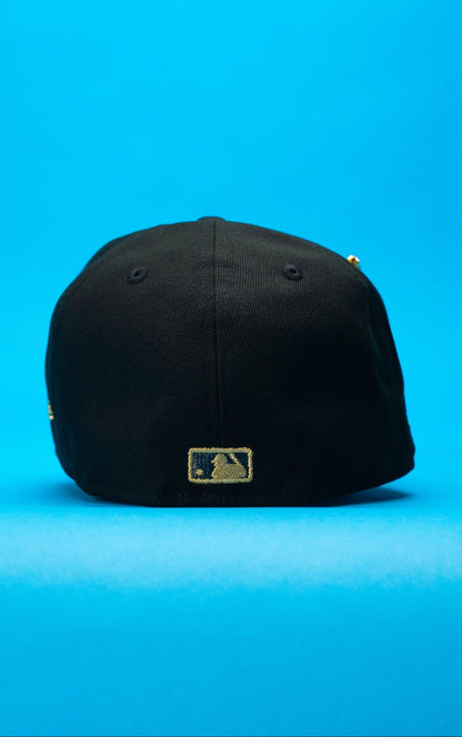 NEW ERA EXCLUSIVE 59FIFTY BLACK LOS ANGELES DODGERS W/ BURNT ROSES + ALL STAR GAME SIDE PATCH