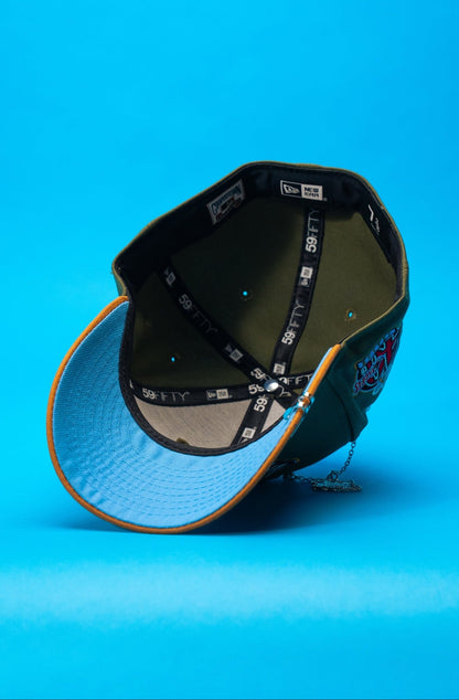 NEW ERA EXCLUSIVE 59FIFTY OLIVE/KHAKI ANAHEIM ANGELS W/ 40TH ANNIVERSARY SIDE PATCH