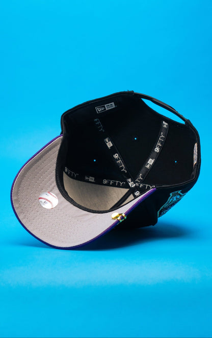 NEW ERA 9FIFTY A-FRAME BLACK/PURPLE ARIZONA DIAMONDBACKS SNAPBACK W/ 1998 INAUGURAL SEASON SIDE PATCH