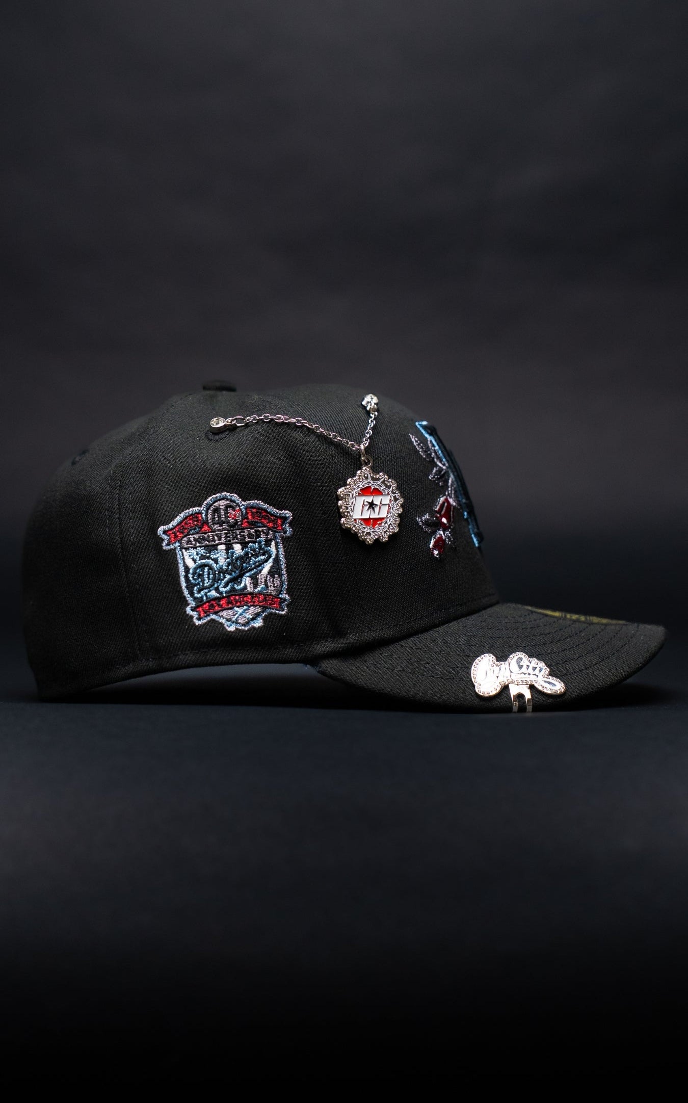 NEW ERA EXCLUSIVE 59FIFTY BLACK LOS ANGELES DODGERS W/ RED ROSE + 40TH ANNIVERSARY SIDE PATCH