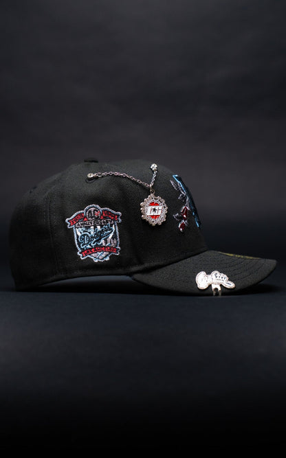 NEW ERA EXCLUSIVE 59FIFTY BLACK LOS ANGELES DODGERS W/ RED ROSE + 40TH ANNIVERSARY SIDE PATCH