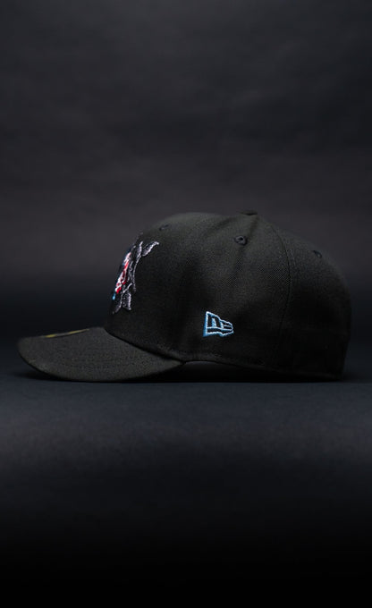 NEW ERA EXCLUSIVE 59FIFTY BLACK LOS ANGELES DODGERS W/ RED ROSE + 40TH ANNIVERSARY SIDE PATCH