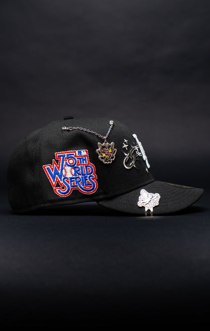 NEW ERA EXCLUSIVE 59FIFTY BLACK LOS ANGELES DODGERS W/ EMBROIDERY + 75TH WORLD SERIES SIDE PATCH