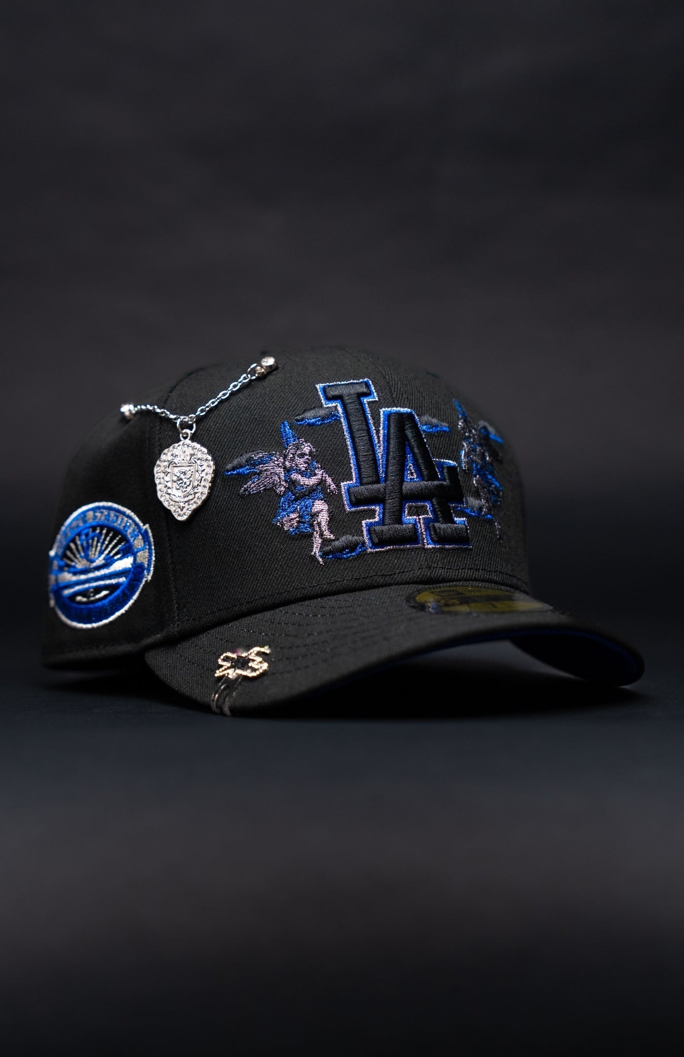 NEW ERA EXCLUSIVE 59FIFTY BLACKED OUT LOS ANGELES DODGERS "CITY OF ANGELS" W/ 50TH ANNIVERSARY SIDE PATCH