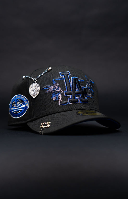 NEW ERA EXCLUSIVE 59FIFTY BLACKED OUT LOS ANGELES DODGERS "CITY OF ANGELS" W/ 50TH ANNIVERSARY SIDE PATCH