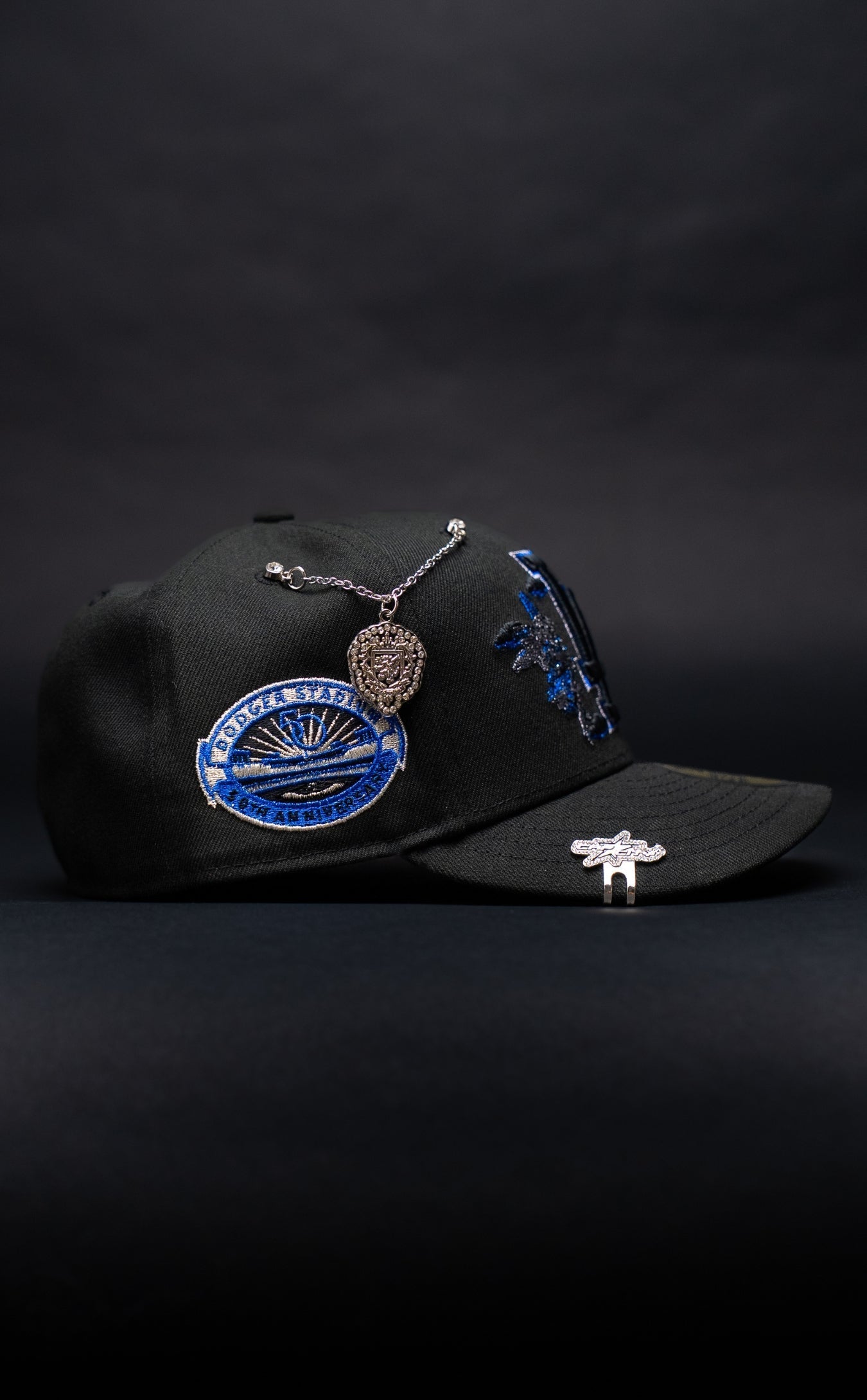 NEW ERA EXCLUSIVE 59FIFTY BLACKED OUT LOS ANGELES DODGERS "CITY OF ANGELS" W/ 50TH ANNIVERSARY SIDE PATCH