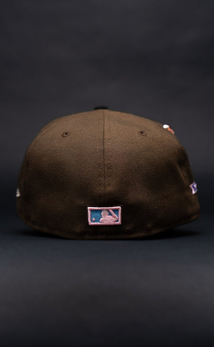 NEW ERA EXCLUSIVE 59FIFTY BROWN/BLACK LOS ANGELES DODGERS W/ 50TH ANNIVERSARY SIDE PATCH