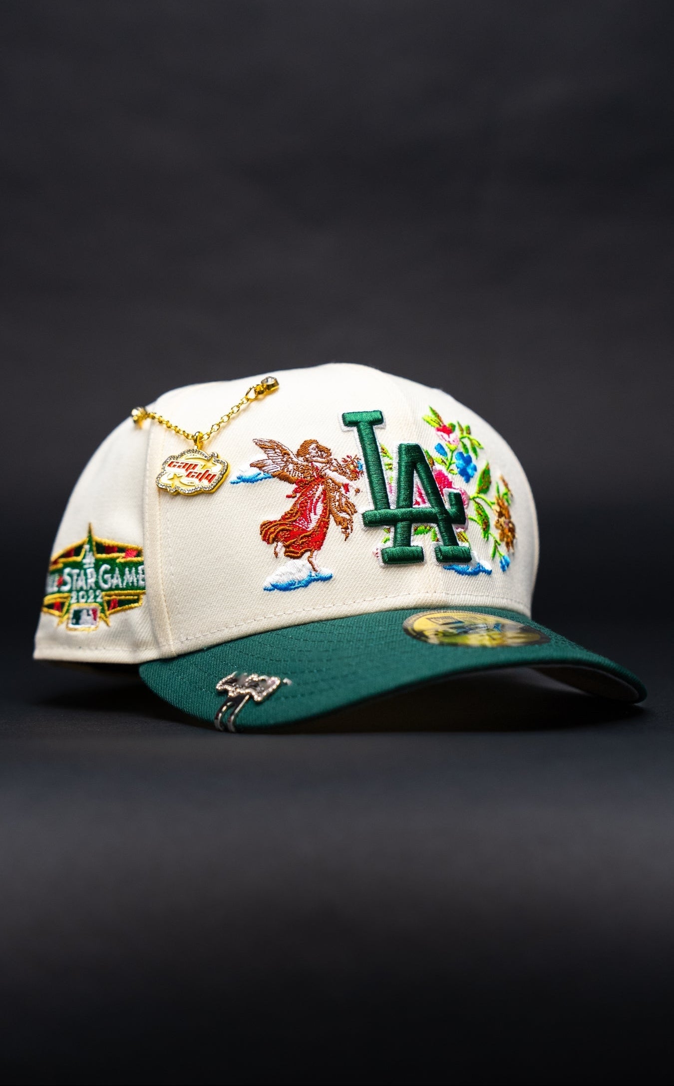 NEW ERA EXCLUSIVE 59FIFTY CHROME/FOREST GREEN LOS ANGELES DODGERS "CITY OF ANGELS" W/ ALL STAR GAME SIDE PATCH