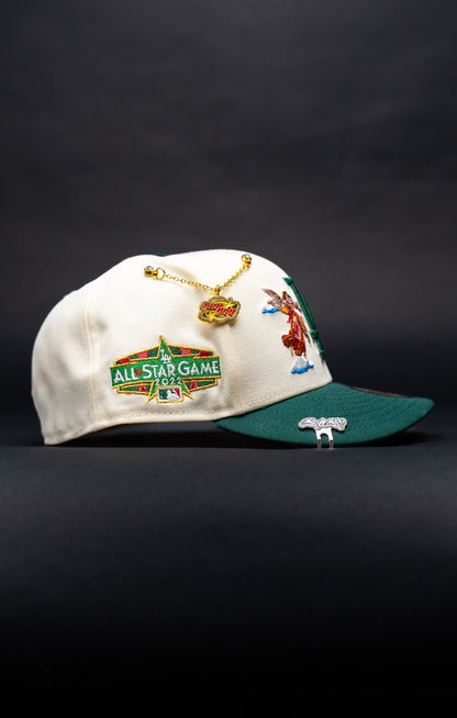 NEW ERA EXCLUSIVE 59FIFTY CHROME/FOREST GREEN LOS ANGELES DODGERS "CITY OF ANGELS" W/ ALL STAR GAME SIDE PATCH