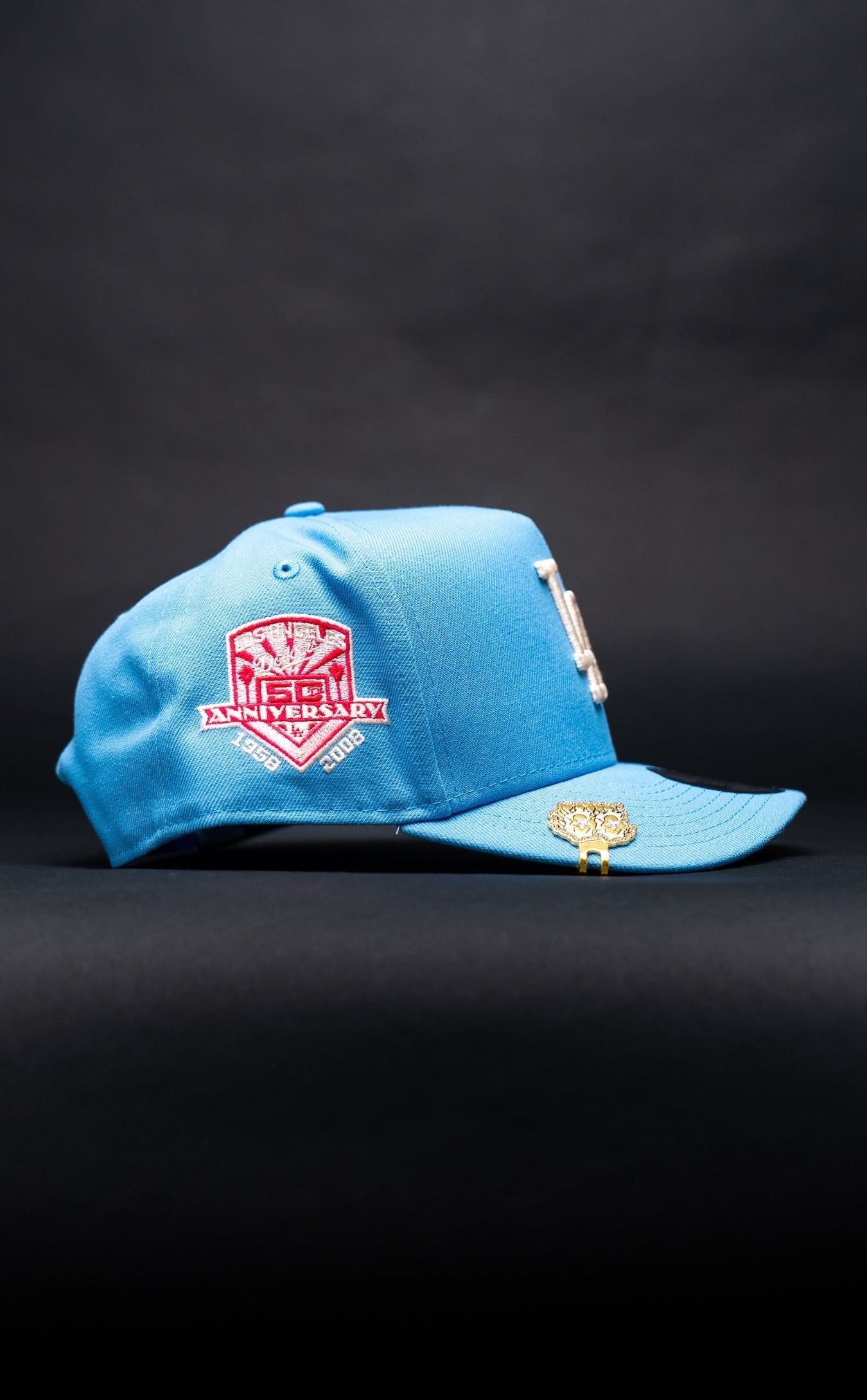 NEW ERA 9FIFTY A-FRAME ICY BLUE LOS ANGELES DODGERS W/ ROSE + 50TH ANNIVERSARY SIDE PATCH