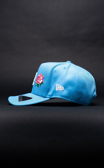 NEW ERA 9FIFTY A-FRAME ICY BLUE LOS ANGELES DODGERS W/ ROSE + 50TH ANNIVERSARY SIDE PATCH