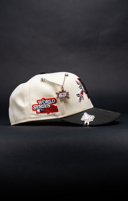 NEW ERA EXCLUSIVE 59FIFTY CHROME/BLACK LOS ANGELES DODGERS W/ RED ROSE + 1981 WORLD SERIES SIDE PATCH
