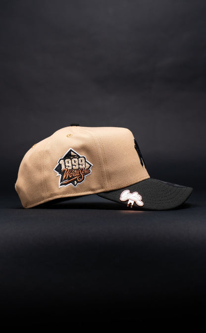 NEW ERA 9FIFTY A-FRAME CAMEL BROWN NEW YORK YANKEES SNAPBACK W/ LADY LIBERTY + 1999 WORLD SERIES SIDE PATCH