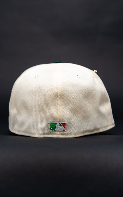 NEW ERA EXCLUSIVE 59FIFTY CHROME/FOREST GREEN LOS ANGELES DODGERS W/ BURNT ROSES + WORLD SERIES CHAMPIONS SIDE PATCH