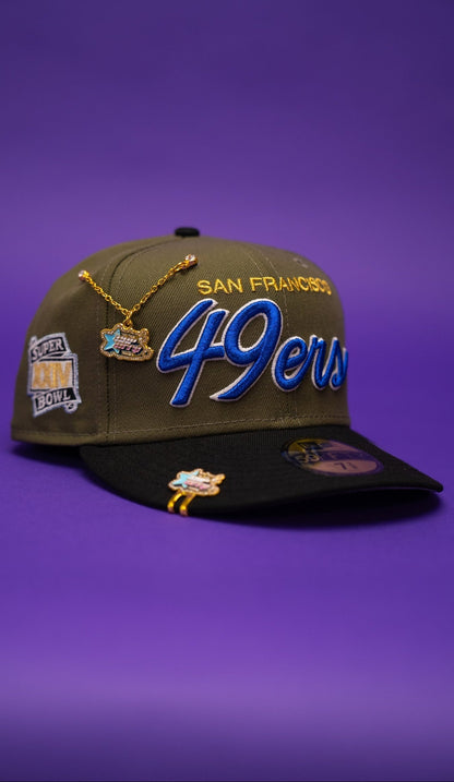NEW ERA EXCLUSIVE 59FIFTY OLIVE/BLACK SAN FRANCISCO 49ERS W/ XXIV SUPER BOWL SIDE PATCH