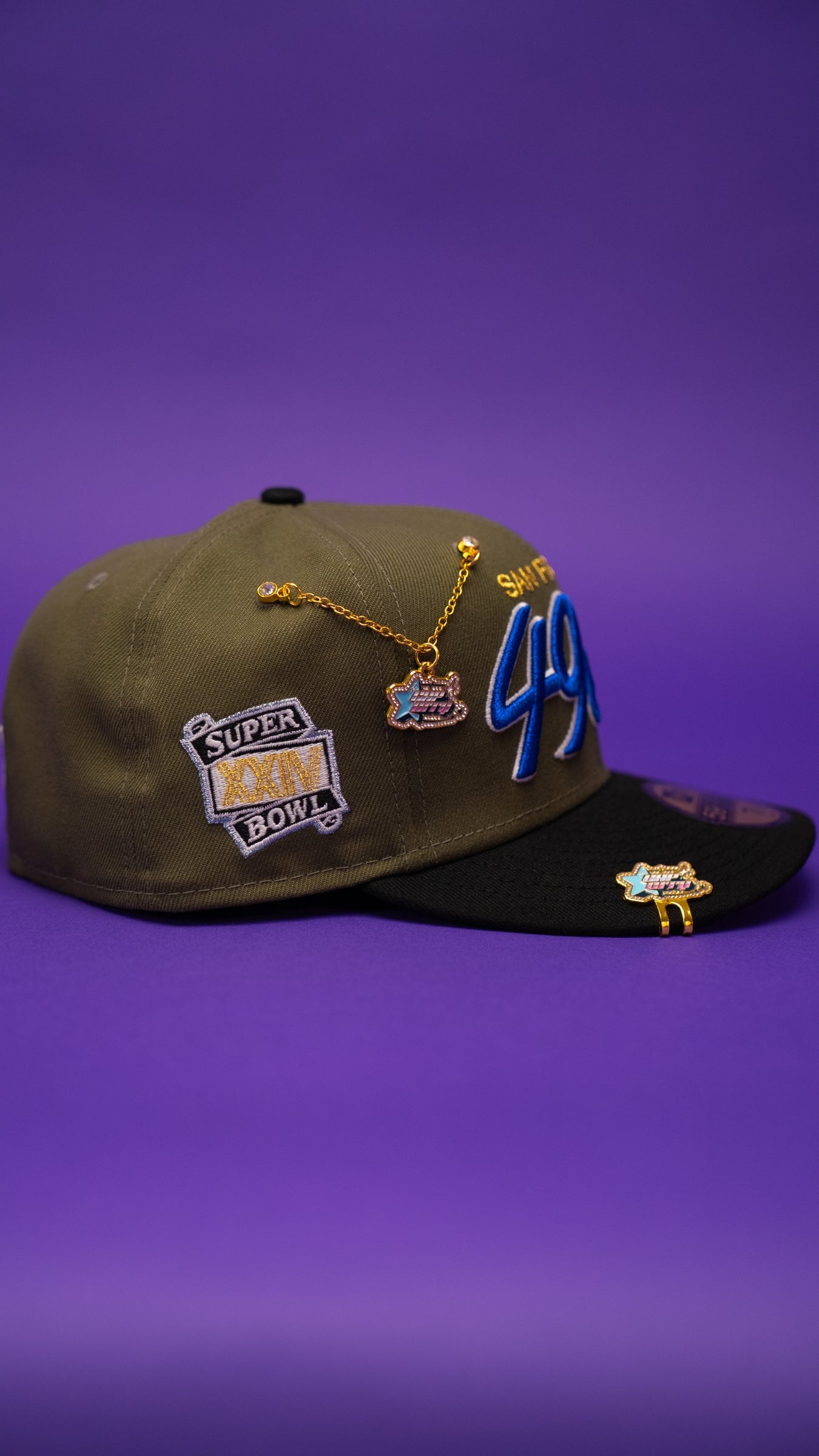 NEW ERA EXCLUSIVE 59FIFTY OLIVE/BLACK SAN FRANCISCO 49ERS W/ XXIV SUPER BOWL SIDE PATCH