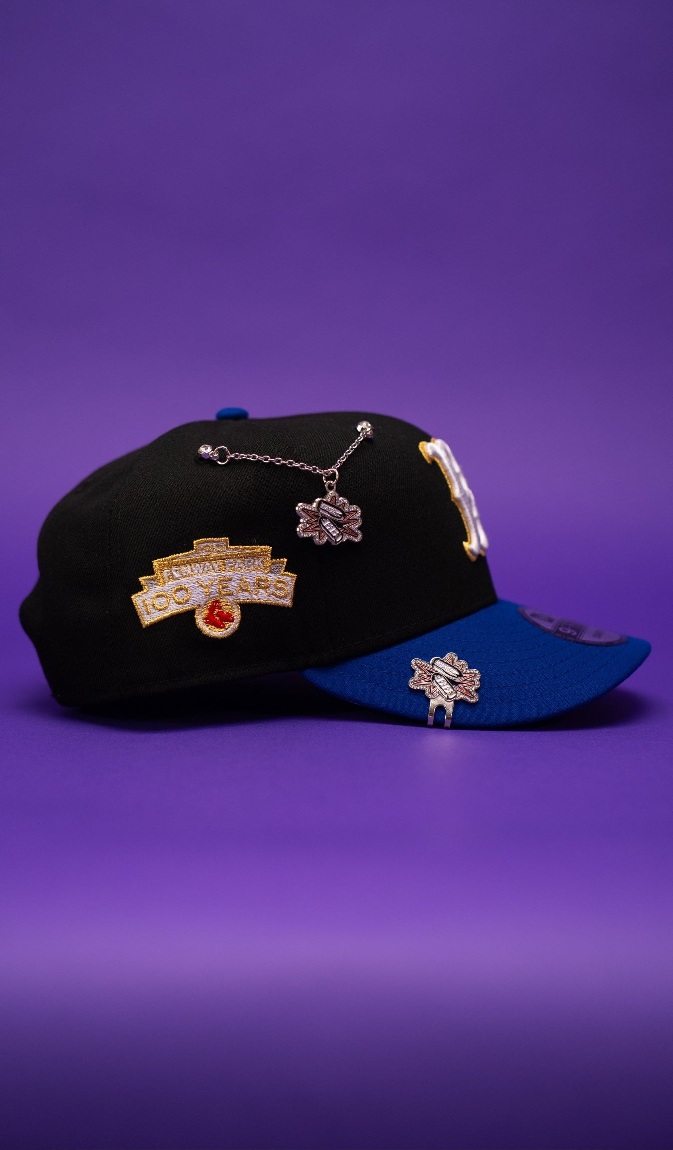 NEW ERA EXCLUSIVE 9FIFTY BLACK/BLUE BOSTON RED SOX SNAPBACK W/ 100TH ANNIVERSARY SIDE PATCH