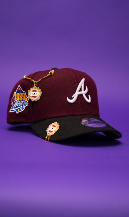 NEW ERA EXCLUSIVE 9FIFTY BURGUNDY/BLACK ATLANTA BRAVES SNAPBACK W/ 1999 WORLD SERIES SIDE PATCH