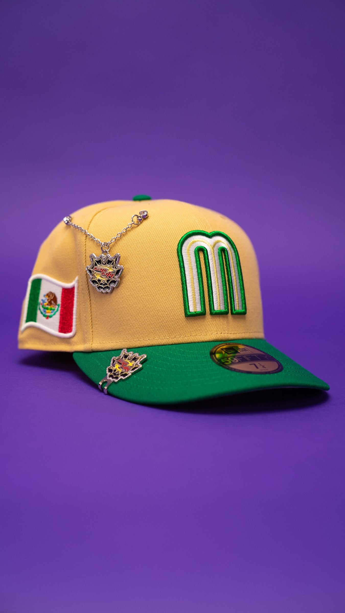 NEW ERA EXCLUSIVE 59FIFTY VEGAS GOLD/GREEN MEXICO 2025 WORLD BASEBALL CLASSIC W/ MEXICO FLAG SIDE PATCH