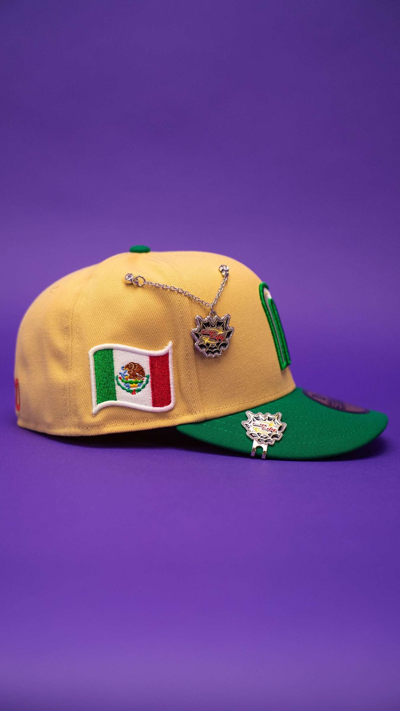 NEW ERA EXCLUSIVE 59FIFTY VEGAS GOLD/GREEN MEXICO 2025 WORLD BASEBALL CLASSIC W/ MEXICO FLAG SIDE PATCH