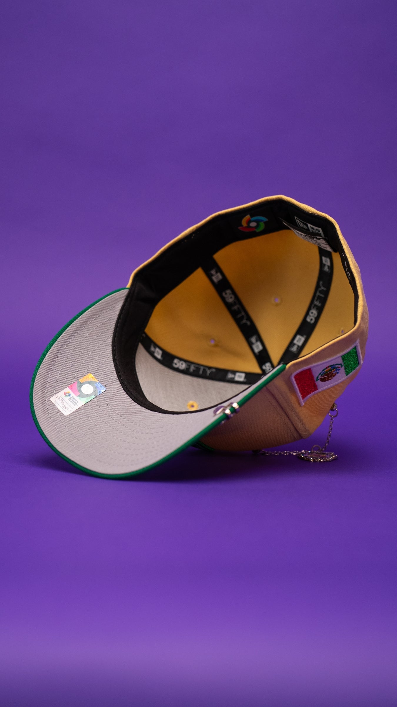 NEW ERA EXCLUSIVE 59FIFTY VEGAS GOLD/GREEN MEXICO 2025 WORLD BASEBALL CLASSIC W/ MEXICO FLAG SIDE PATCH
