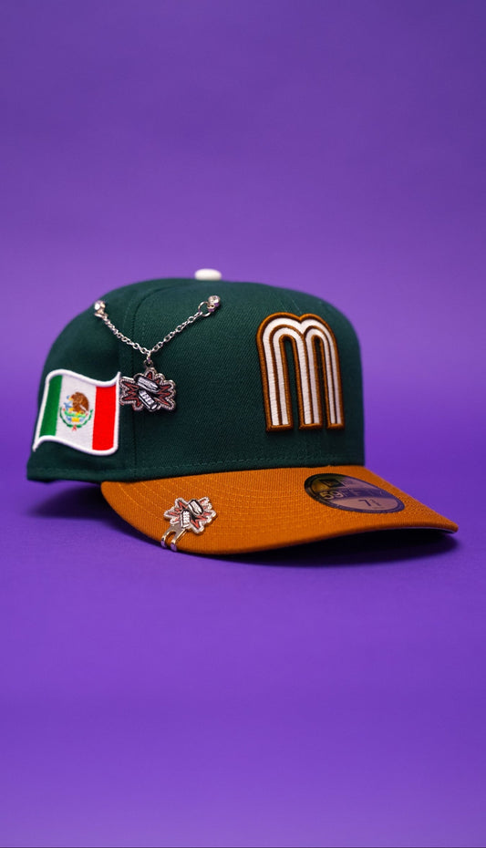 NEW ERA EXCLUSIVE 59FIFTY GREEN/KHAKI MEXICO 2025 WORLD BASEBALL CLASSIC W/ MEXICO FLAG SIDE PATCH