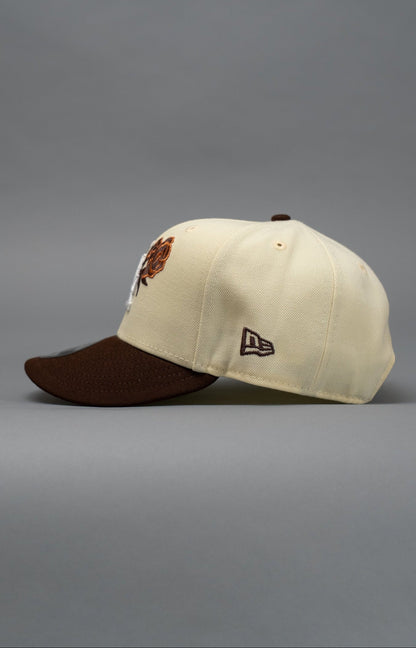 NEW ERA EXCLUSIVE 9FIFTY CHROME/BROWN LOS ANGELES DODGERS SNAPBACK W/ ROSE + 40TH ANNIVERSARY SIDE PATCH