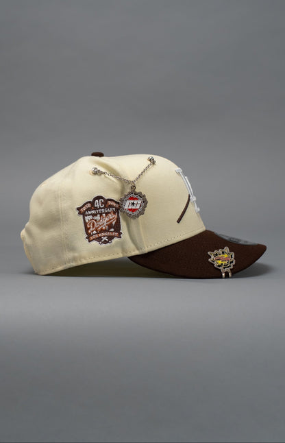 NEW ERA EXCLUSIVE 9FIFTY CHROME/BROWN LOS ANGELES DODGERS SNAPBACK W/ ROSE + 40TH ANNIVERSARY SIDE PATCH