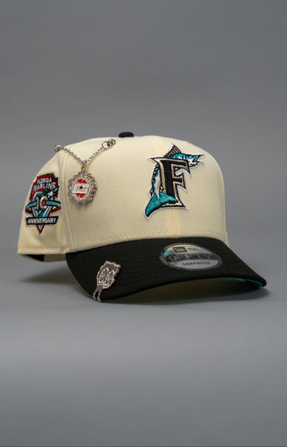 NEW ERA EXCLUSIVE 9FIFTY CHROME/BLACK MIAMI MARLINS SNAPBACK W/ 10TH ANNIVERSARY SIDE PATCH