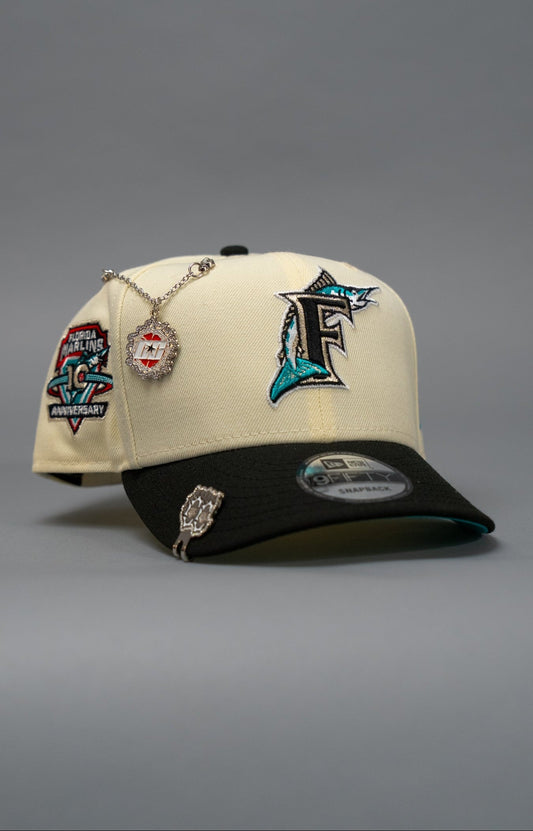 NEW ERA EXCLUSIVE 9FIFTY CHROME/BLACK MIAMI MARLINS SNAPBACK W/ 10TH ANNIVERSARY SIDE PATCH