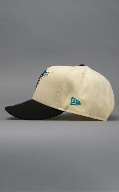 NEW ERA EXCLUSIVE 9FIFTY CHROME/BLACK MIAMI MARLINS SNAPBACK W/ 10TH ANNIVERSARY SIDE PATCH