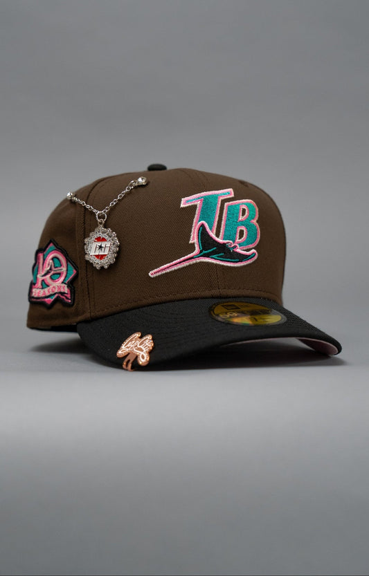 NEW ERA EXCLUSIVE 59FIFTY BROWN/BLACK TAMPA BAY RAYS W/ 10TH SEASON SIDE PATCH