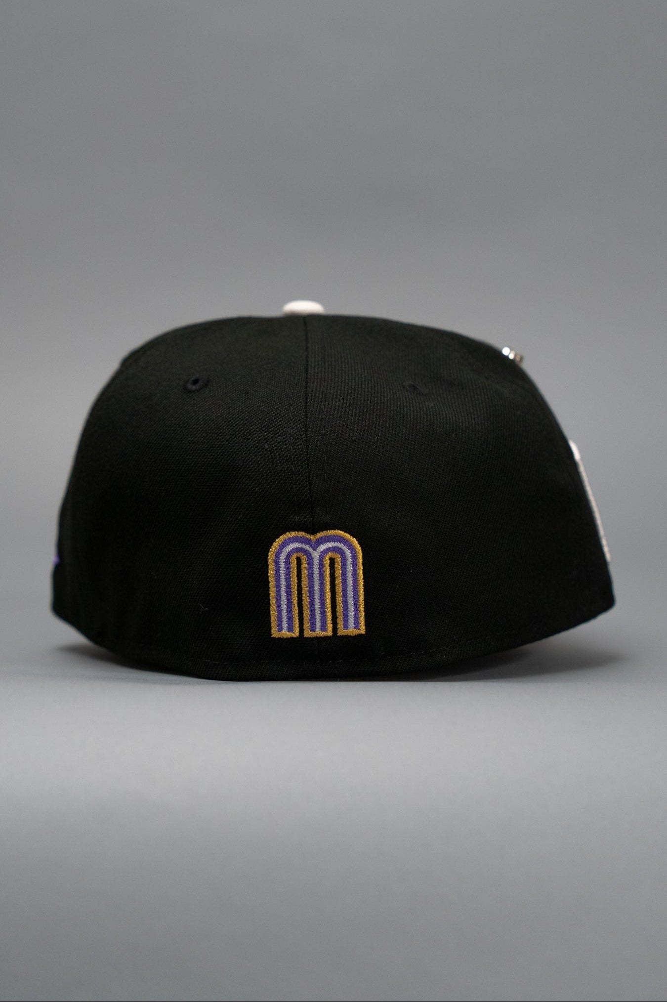 NEW ERA EXCLUSIVE 59FIFTY BLACK/PURPLE 2025 WBC MEXICO SCRIPT W/ MEXICO FLAG SIDE PATCH