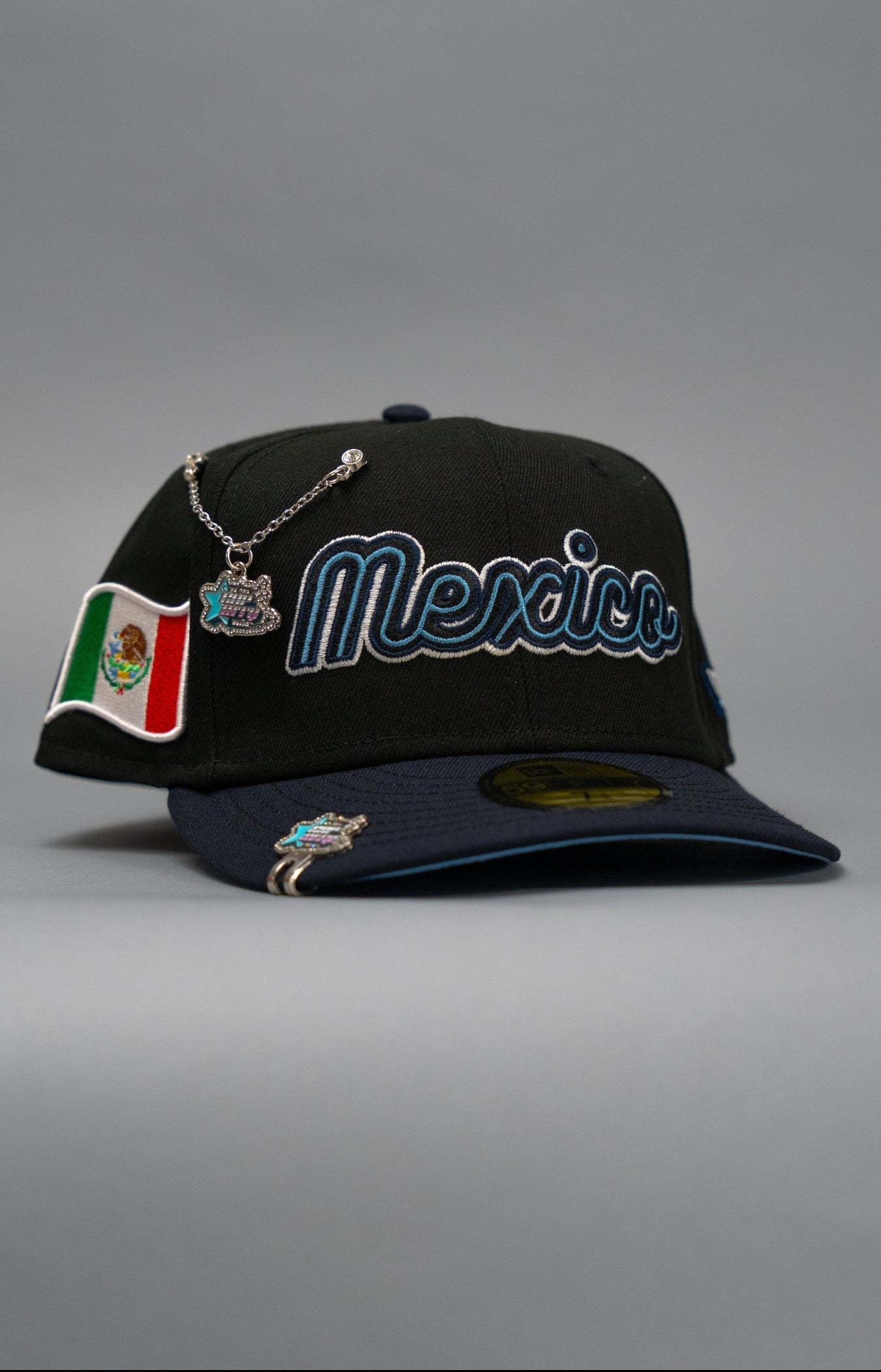 NEW ERA EXCLUSIVE 59FIFTY BLACK/NAVY 2025 WBC MEXICO SCRIPT W/ MEXICO FLAG SIDE PATCH