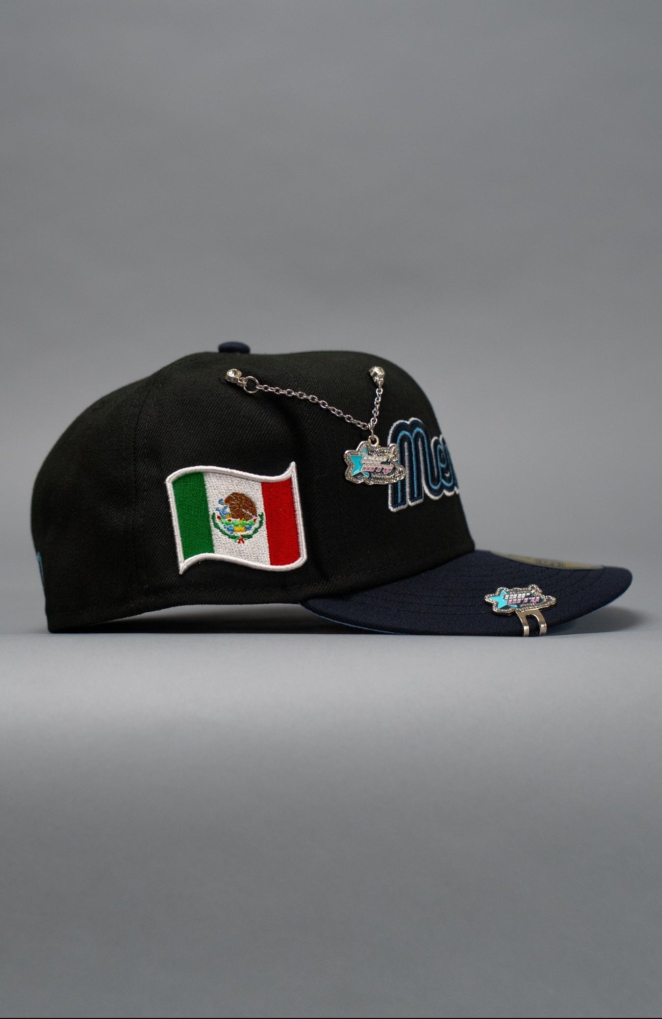 NEW ERA EXCLUSIVE 59FIFTY BLACK/NAVY 2025 WBC MEXICO SCRIPT W/ MEXICO FLAG SIDE PATCH