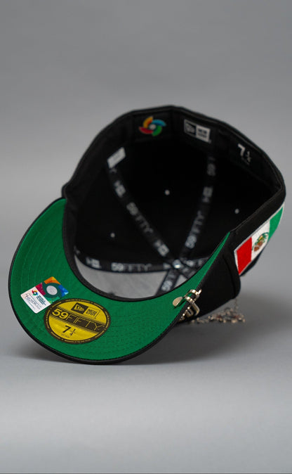 NEW ERA EXCLUSIVE 59FIFTY BLACK/SATIN MEXICO 2025 WORLD BASEBALL CLASSIC W/ MEXICO FLAG SIDE PATCH