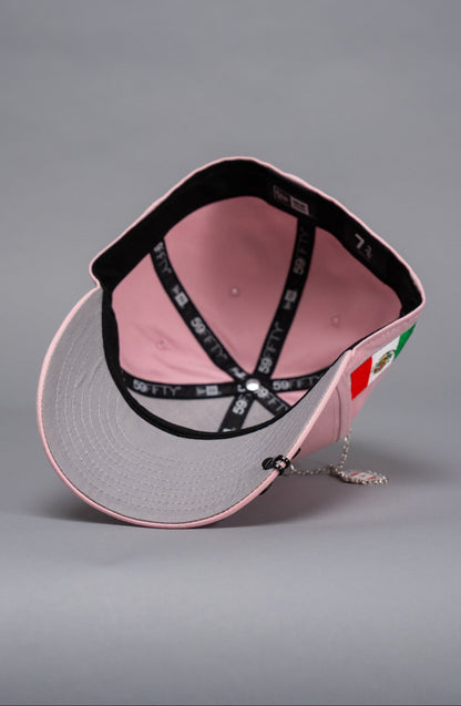 NEW ERA EXCLUSIVE 59FIFTY PINK MEXICO 2025 WORLD BASEBALL CLASSIC W/ RED ROSE + MEXICO FLAG SIDE PATCH