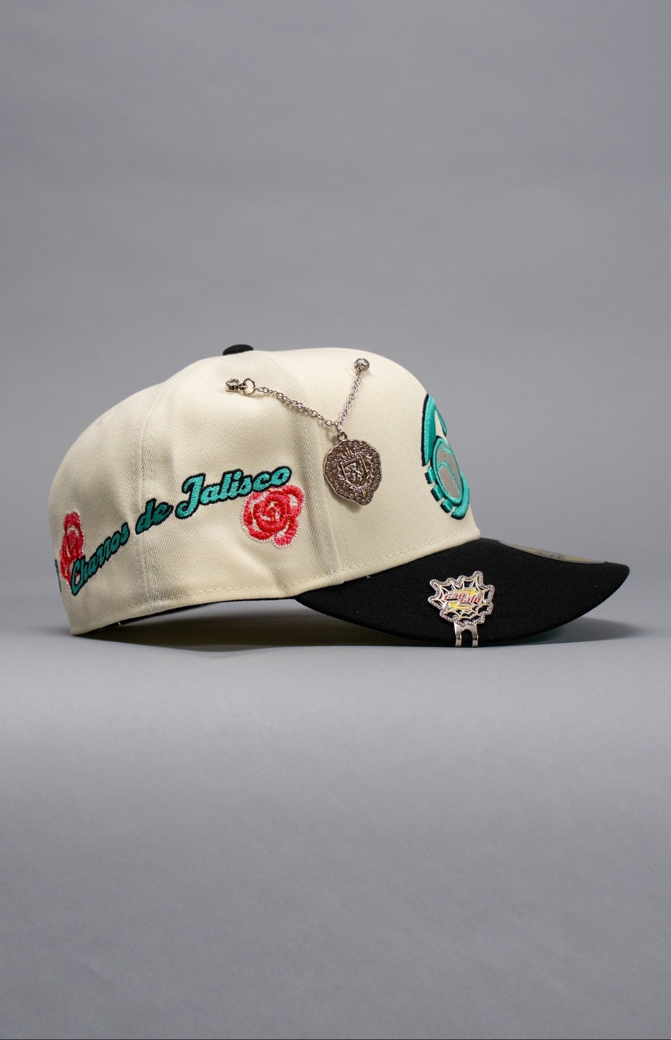 NEW ERA EXCLUSIVE 59FIFTY CHROME/ BLACK CHARROS DE JALISCO W/ "JALISCO" SCRIPT SIDE PATCH