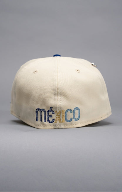 NEW ERA EXCLUSIVE 59FIFTY CHROME/BLUE MEXICO 2025 WORLD BASEBALL CLASSIC W/ MEXICO FLAG SIDE PATCH