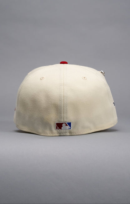 NEW ERA EXCLUSIVE 59FIFTY CHROME/MAROON LOS ANGELES DODGERS W/ 50TH ANNIVERSARY SIDE PATCH