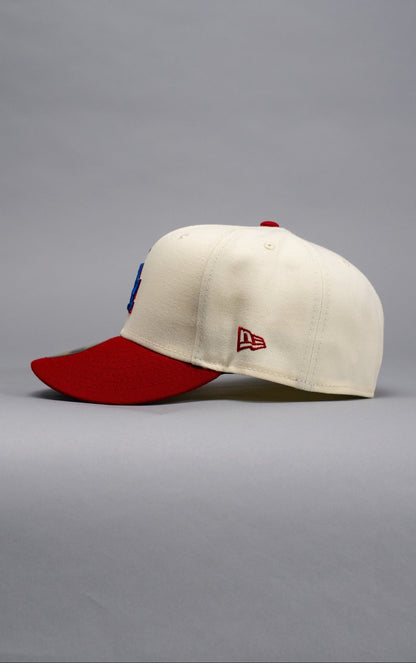 NEW ERA EXCLUSIVE 59FIFTY CHROME/MAROON LOS ANGELES DODGERS W/ 50TH ANNIVERSARY SIDE PATCH