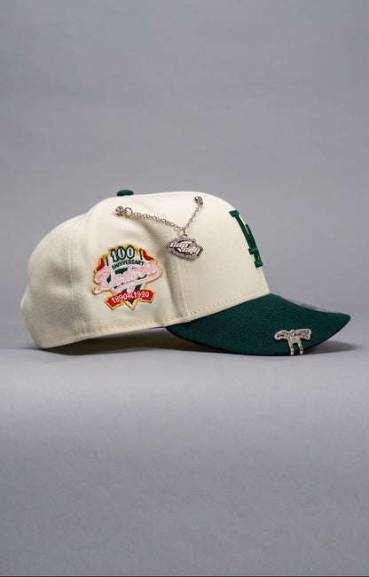 NEW ERA EXCLUSIVE 9FIFTY CHROME/FOREST GREEN LOS ANGELES DODGERS SNAPBACK W/ 100TH ANNIVERSARY SIDE PATCH