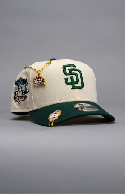 NEW ERA EXCLUSIVE 9FIFTY CHROME/FOREST GREEN SAN DIEGO PADRES SNAPBACK W/ ALL STAR GAME SIDE PATCH