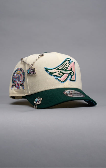 NEW ERA EXCLUSIVE 9FIFTY CHROME/FOREST GREEN ANAHEIM ANGELS SNAPBACK W/ 50TH ANNIVERSARY SIDE PATCH