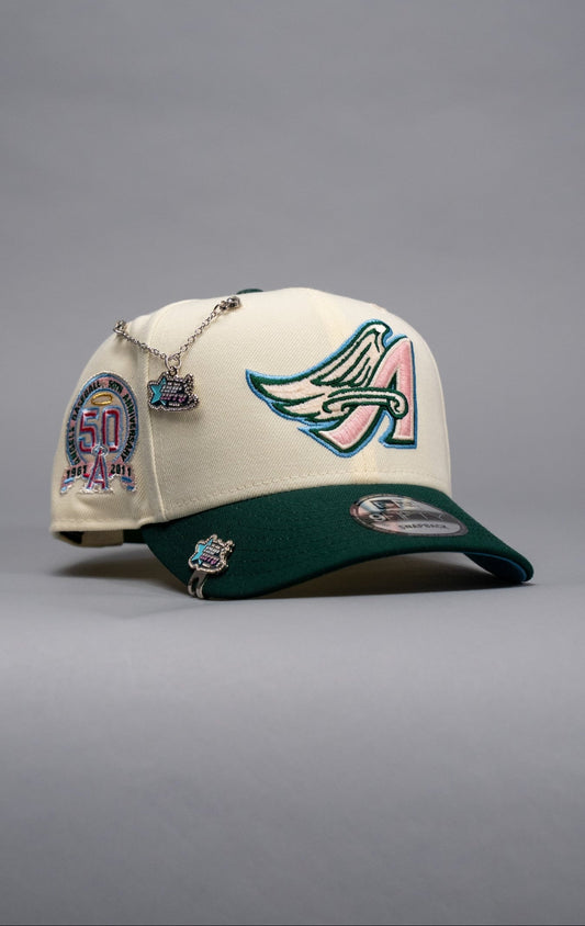 NEW ERA EXCLUSIVE 9FIFTY CHROME/FOREST GREEN ANAHEIM ANGELS SNAPBACK W/ 50TH ANNIVERSARY SIDE PATCH